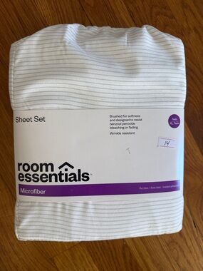 Room Essentials White Microfiber Sheet Set with Subtle Pinstripes